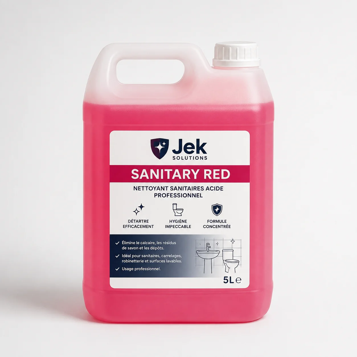 Produit d’entretien JEK Solutions : Nettoyant sanitaire 5 L